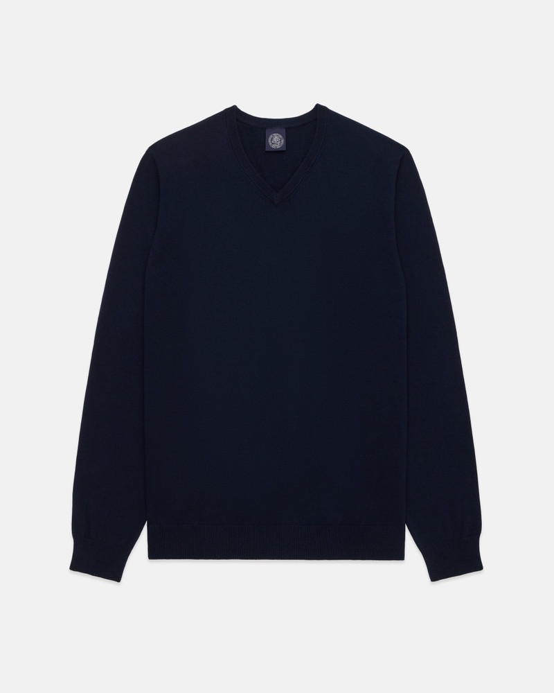J. PRESS NAVY COTTON/CASHMERE V-NECK SWEATER outlook