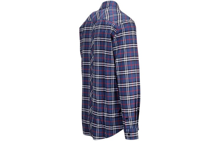 Men's Burberry Cotton Plaid Shirt Navy Blue 80175621 - 3