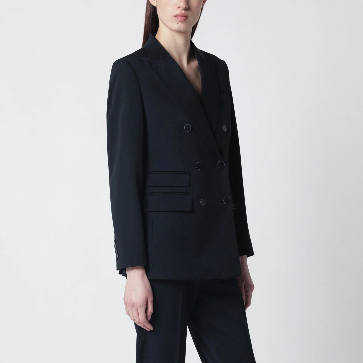 Blue double-breasted wool jacket - 1