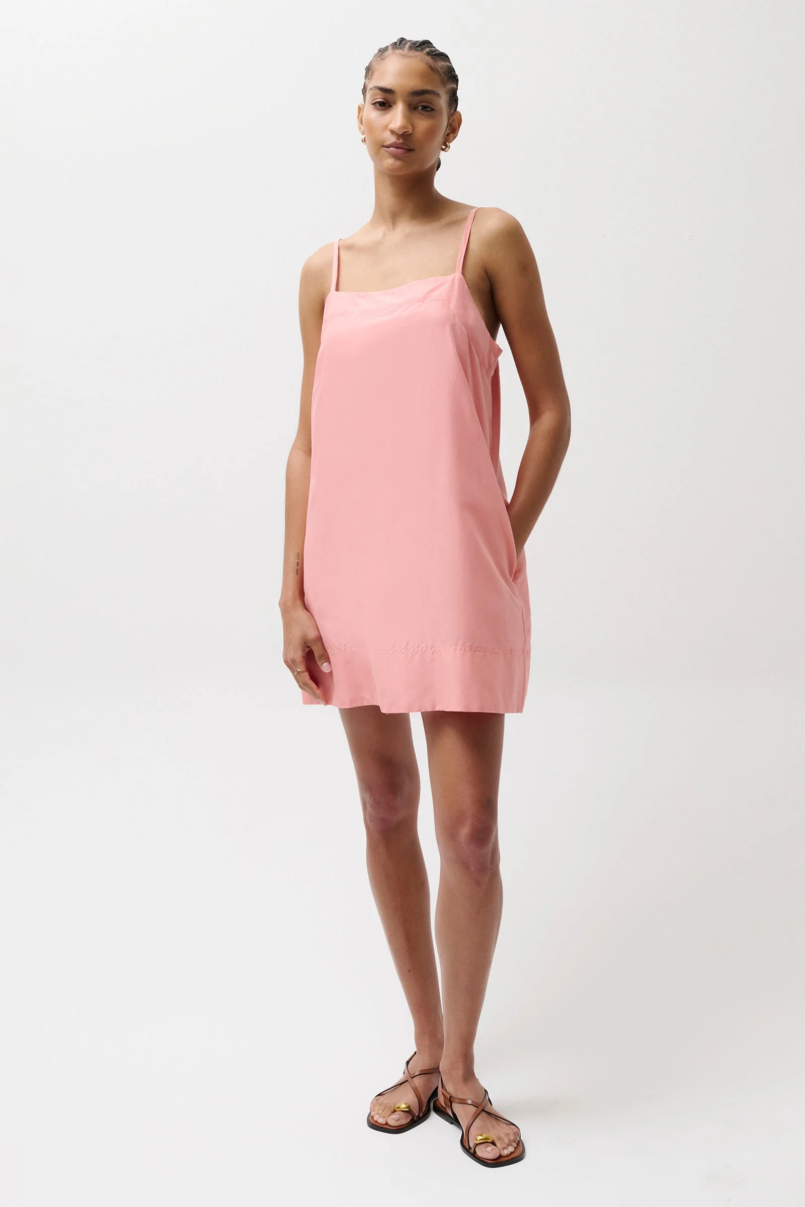 MISA SILK BLEND MINI DRESS - CORAL ROSE - 1