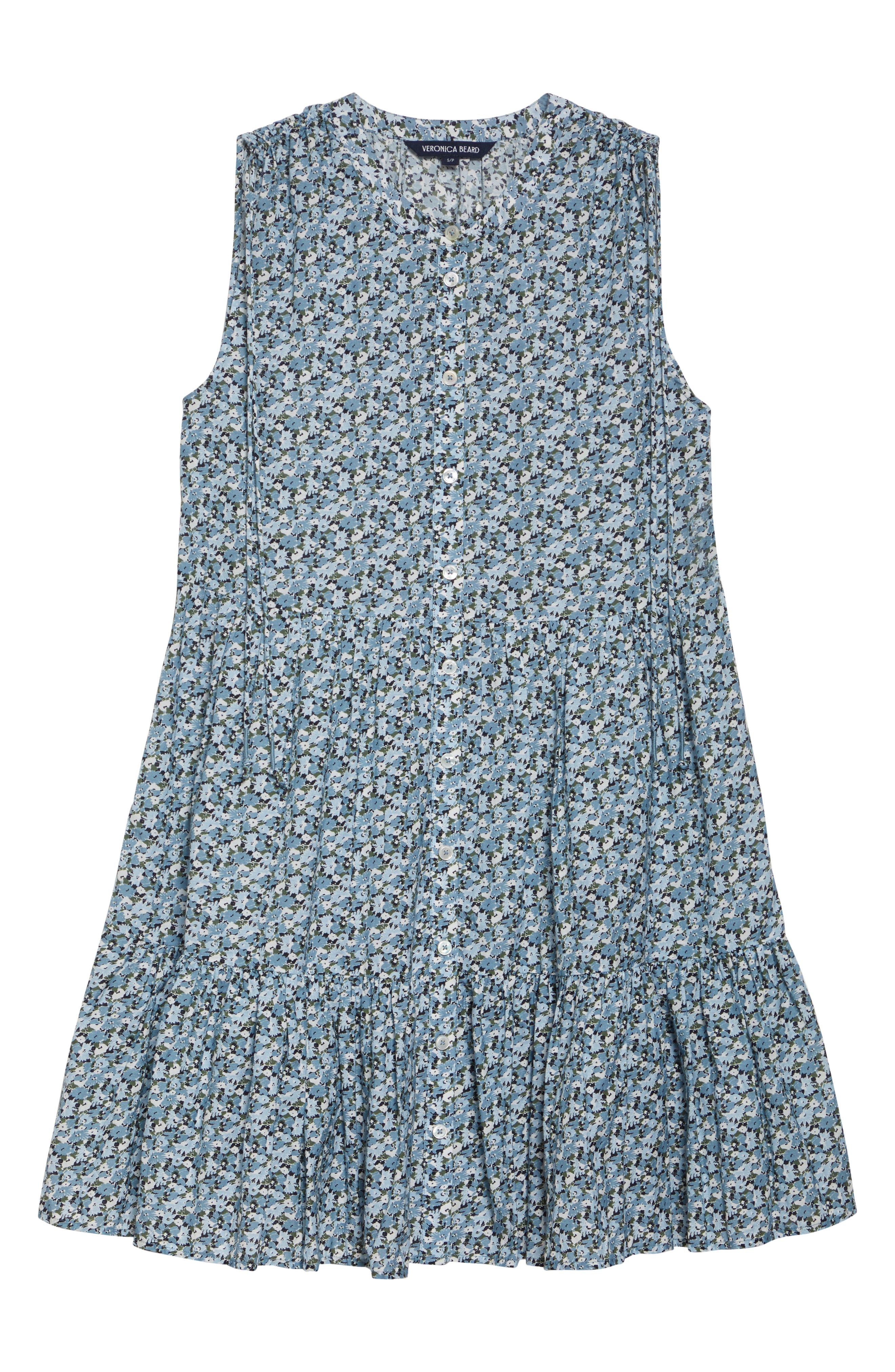 Veronica Beard Yulianna Floral Cotton Blend Dress in Lake Mist Multi at Nordstrom - 5