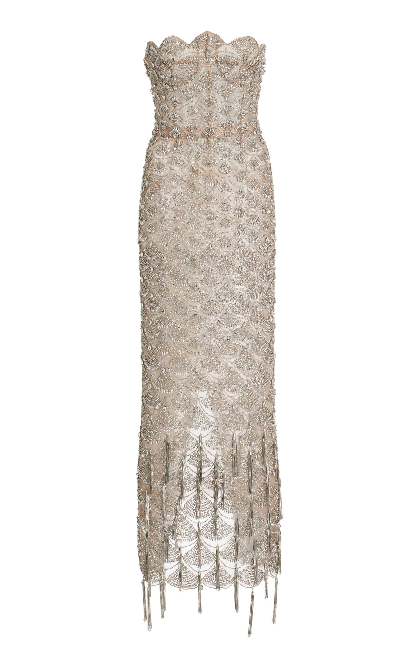 Crystal-Embellished Fringed Maxi Dress silver - 1