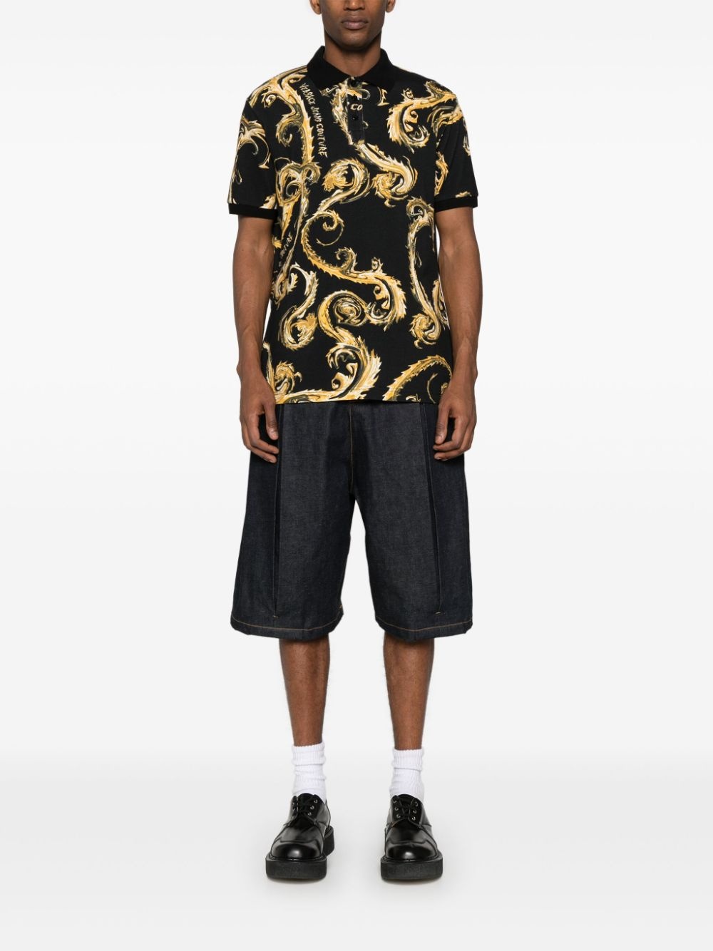 Barocco-print cotton polo top - 2