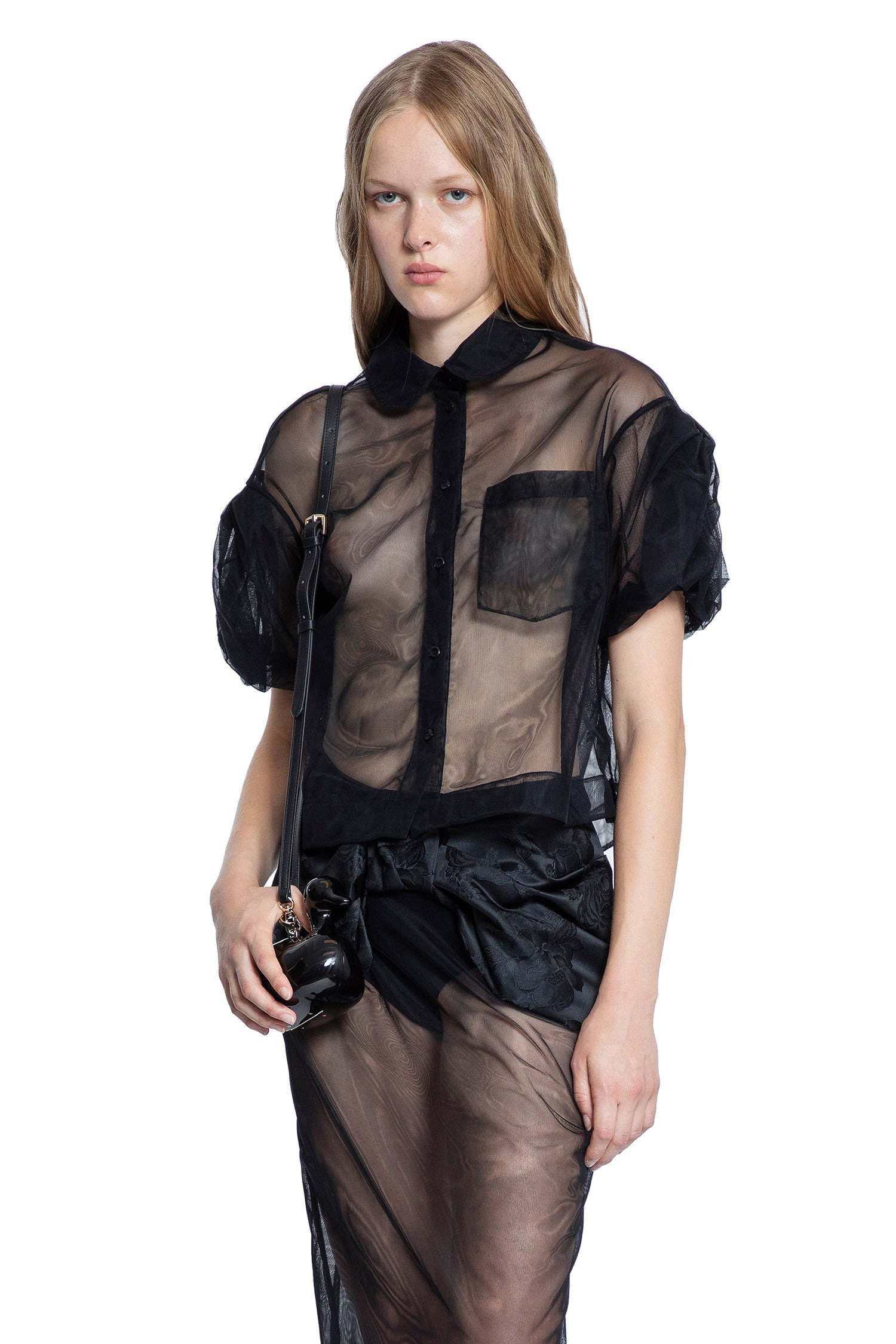Sheer-Cropped-Puff-Bow-Sleeve-Shirt - 6