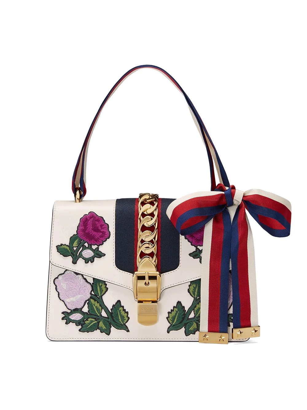 White Embroidered Sylvie Small shoulder bag - 1