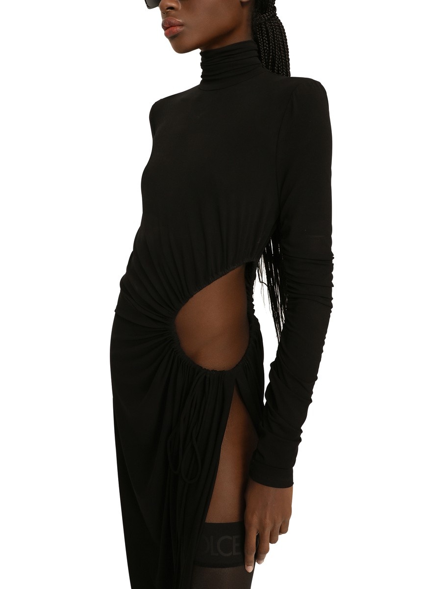 High Collar Jersey Longuette Dress with Cutouts - 4