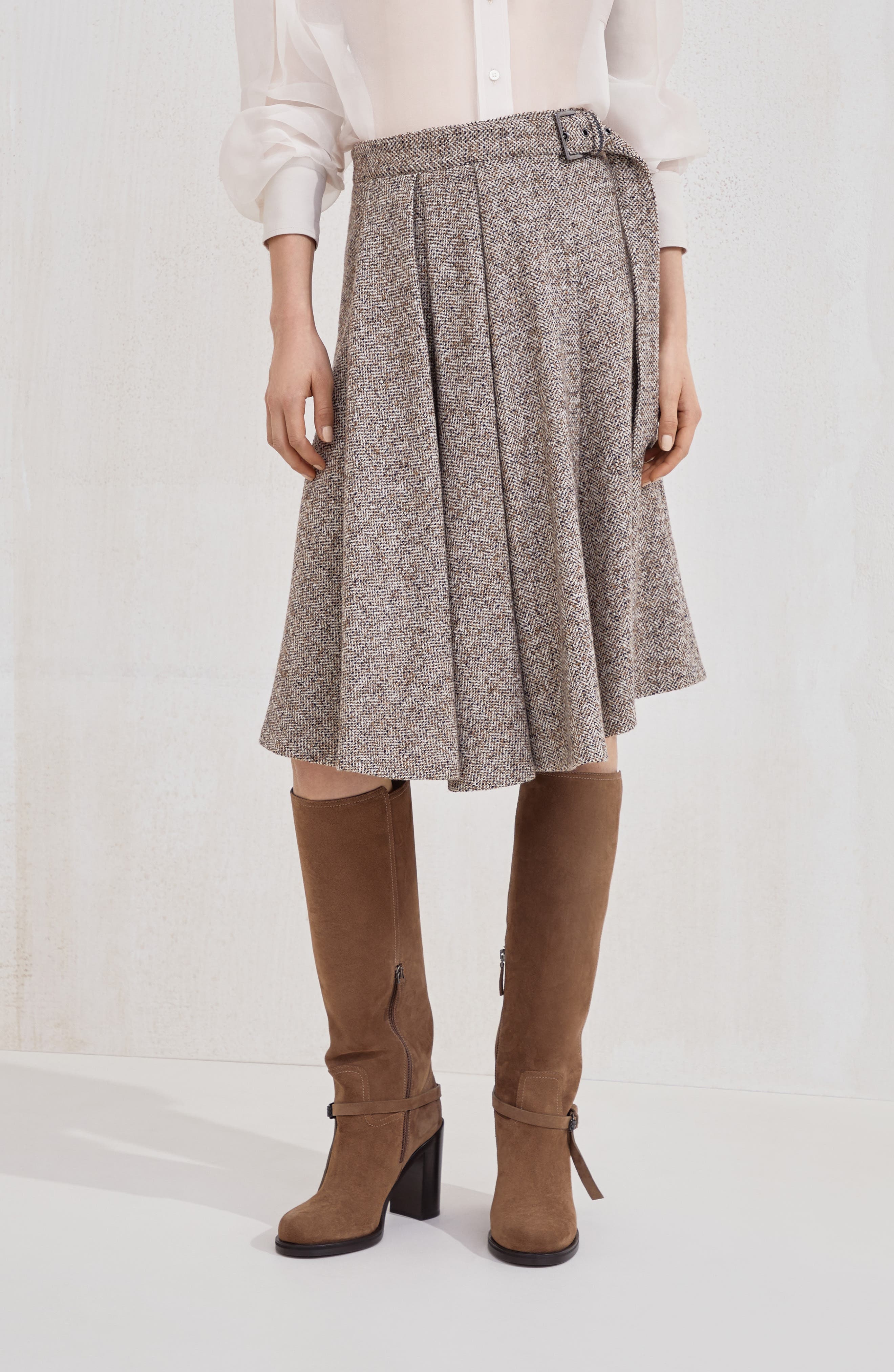 Brunello Cucinelli Flecked chevron kilt skirt in Rope at Nordstrom - 2