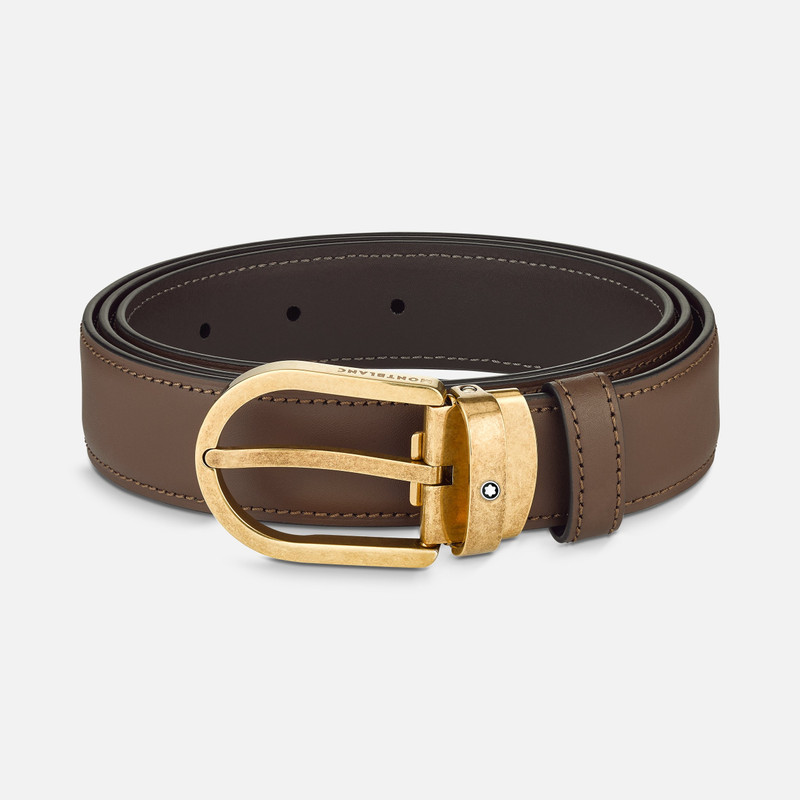 Horseshoe buckle brown 30 mm leather belt - 1