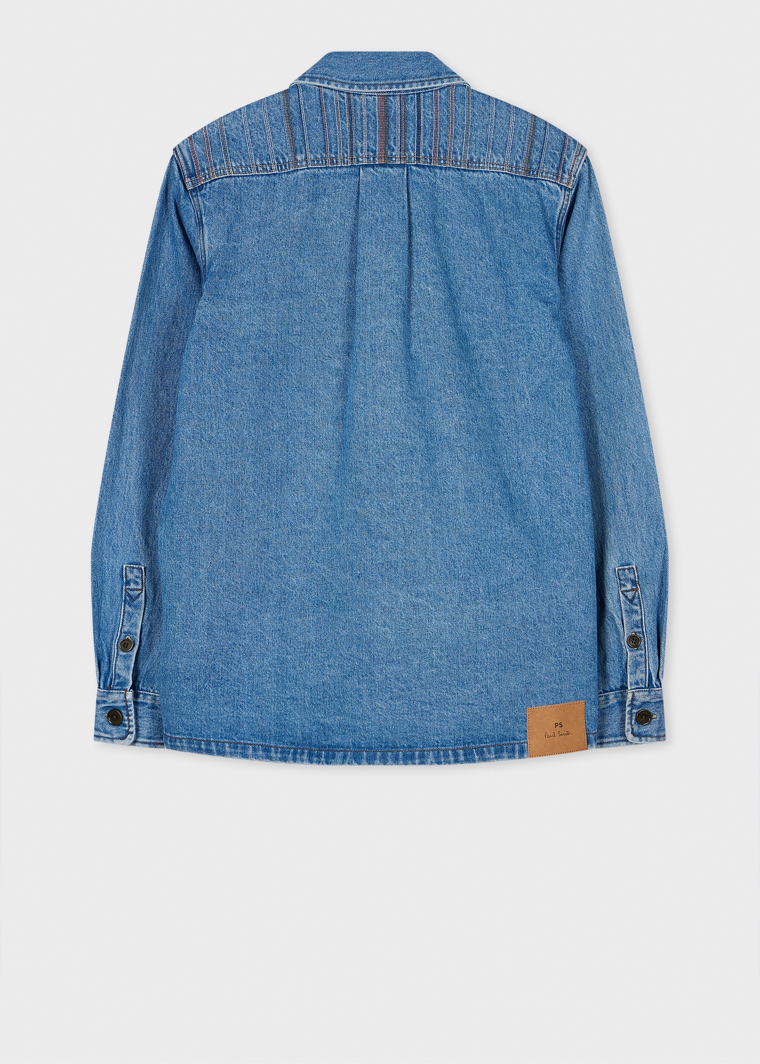 Light-Wash Denim Embroidered-Stripe Shirt Jacket - 5