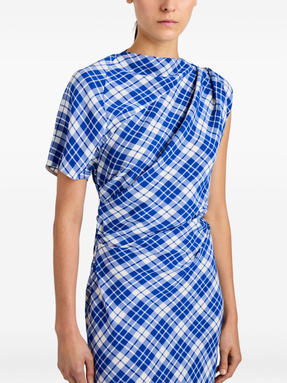 Hallie asymmetric-neckline plaid dress - 5