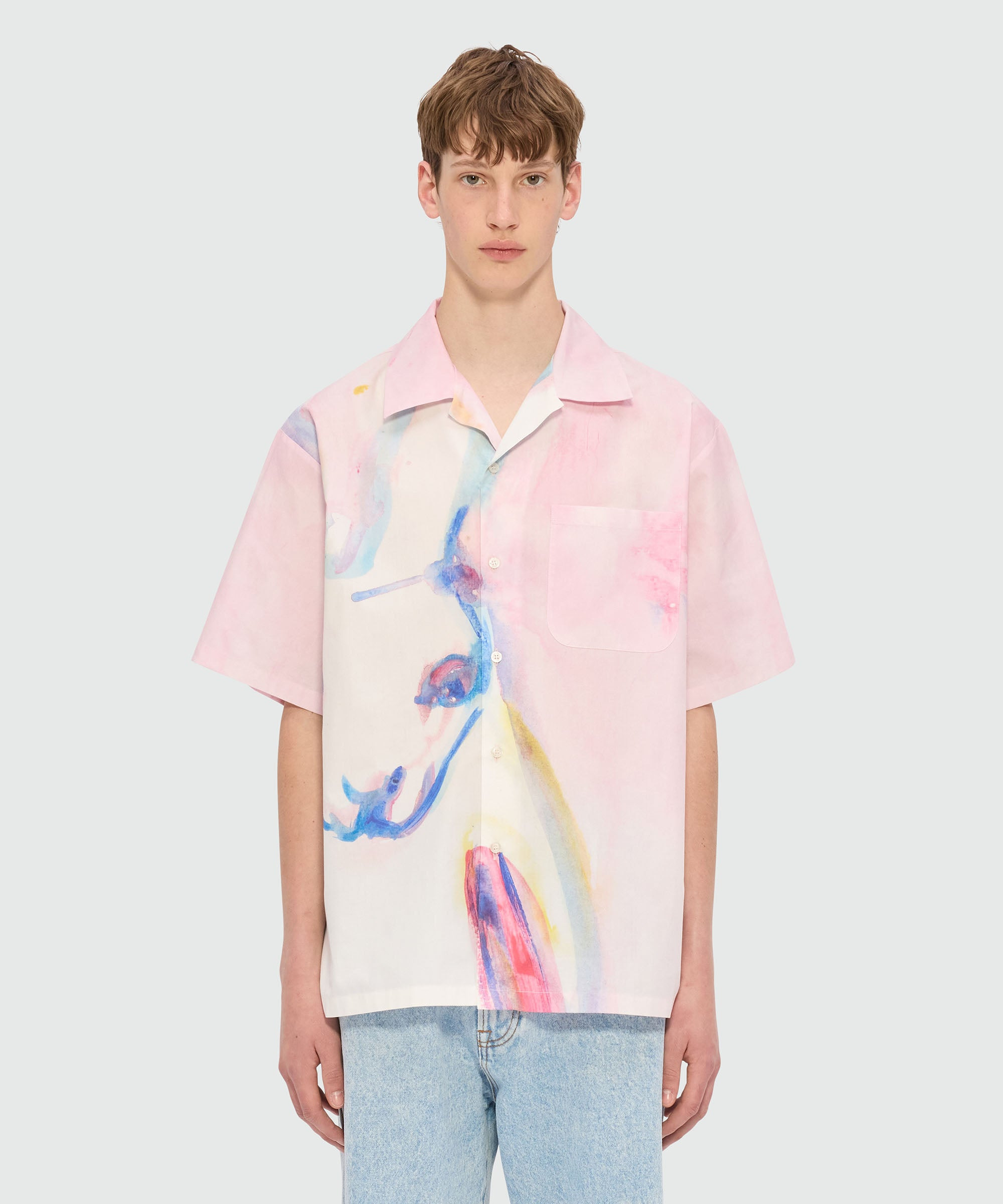 Pink poplin bowling shirt with "The White Rabbit" print - 2