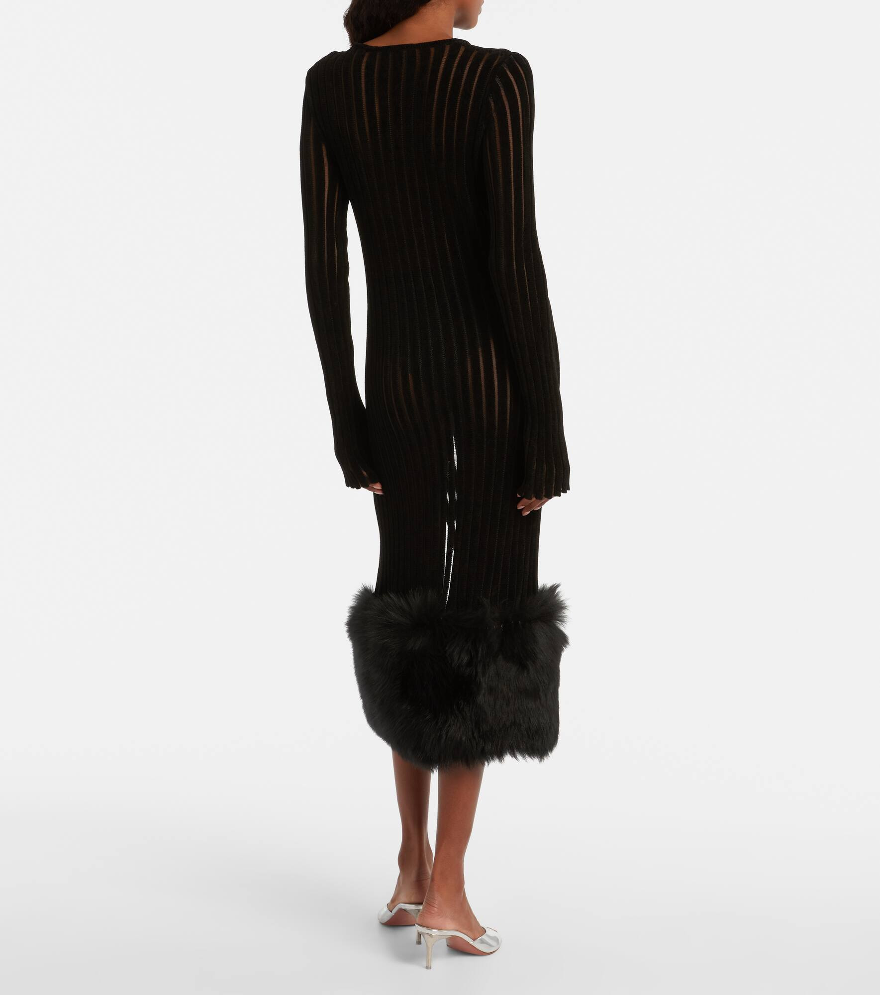Knit faux fur-trimmed midi dress - 3