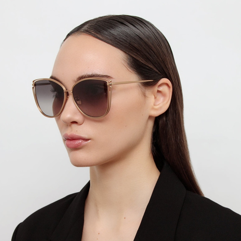 LINDA FARROW Dinah Sunglasses in Matt Rose Gold outlook