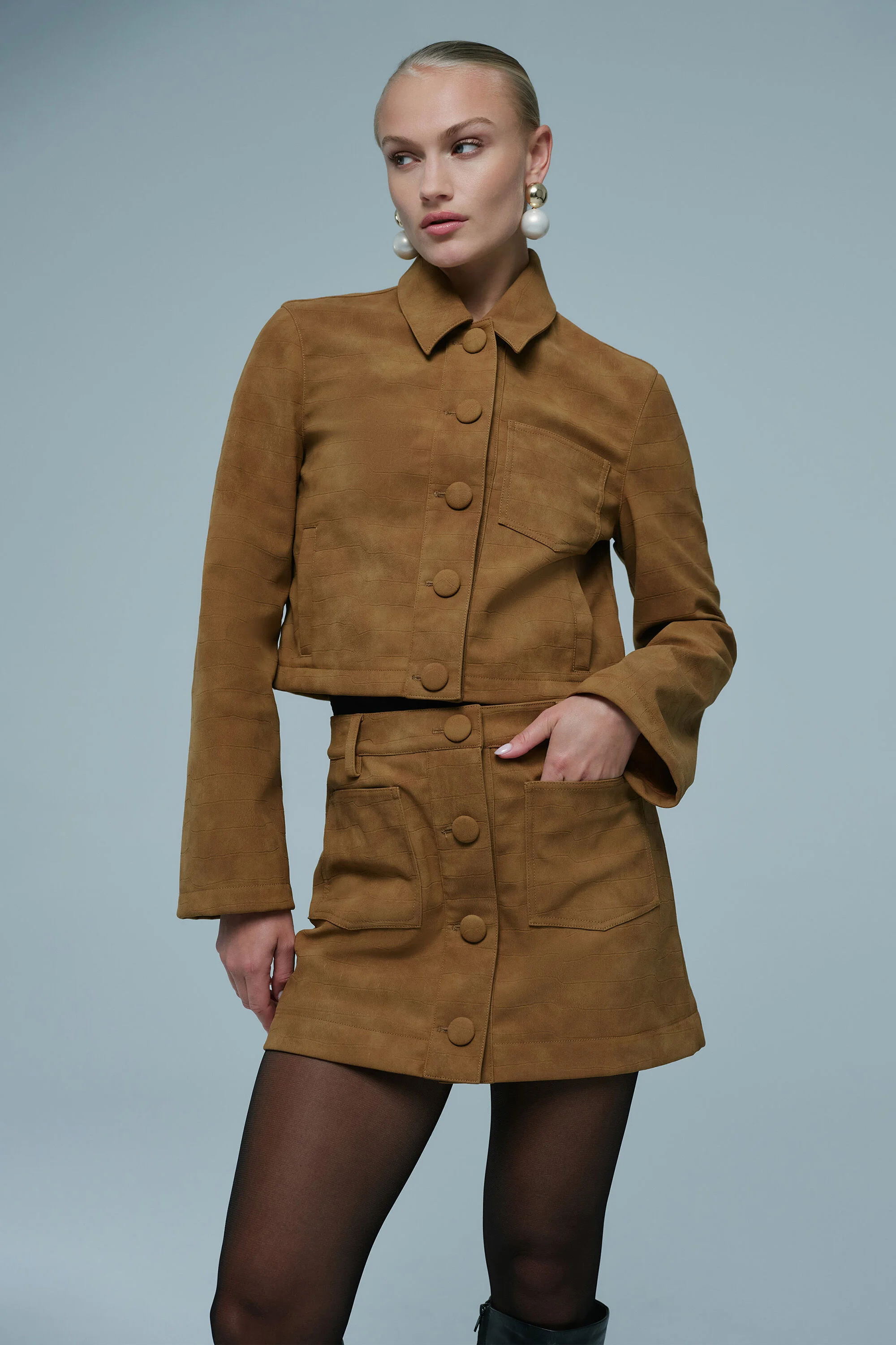 Lorenzo Croc Vegan Suede Shirt In Camel - 1