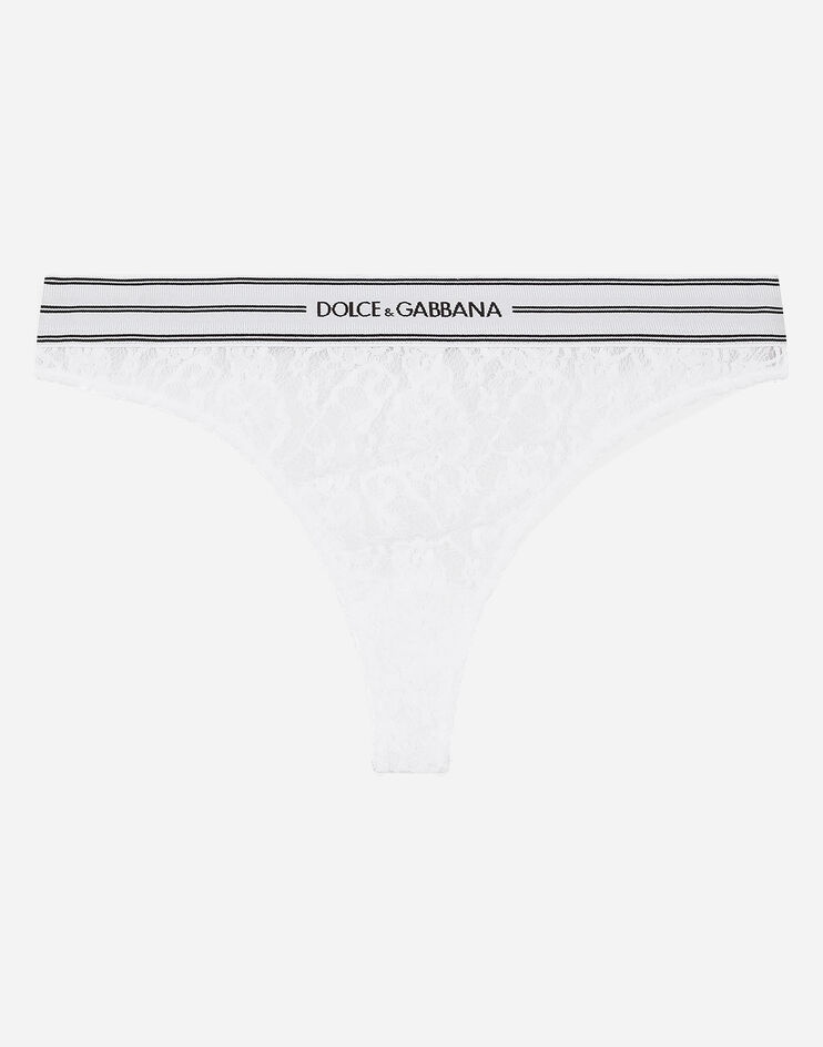 Lace thong with branded elastic - 1