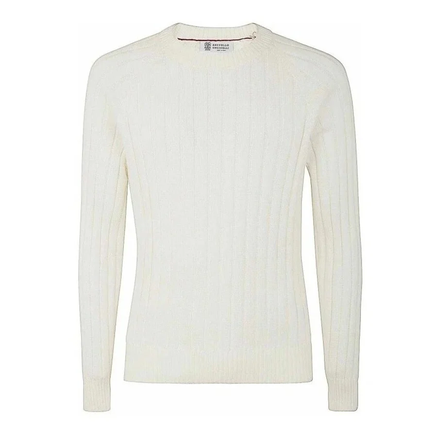 Brunello Cucinelli Ivory Ribbed Knit Sweater - 1
