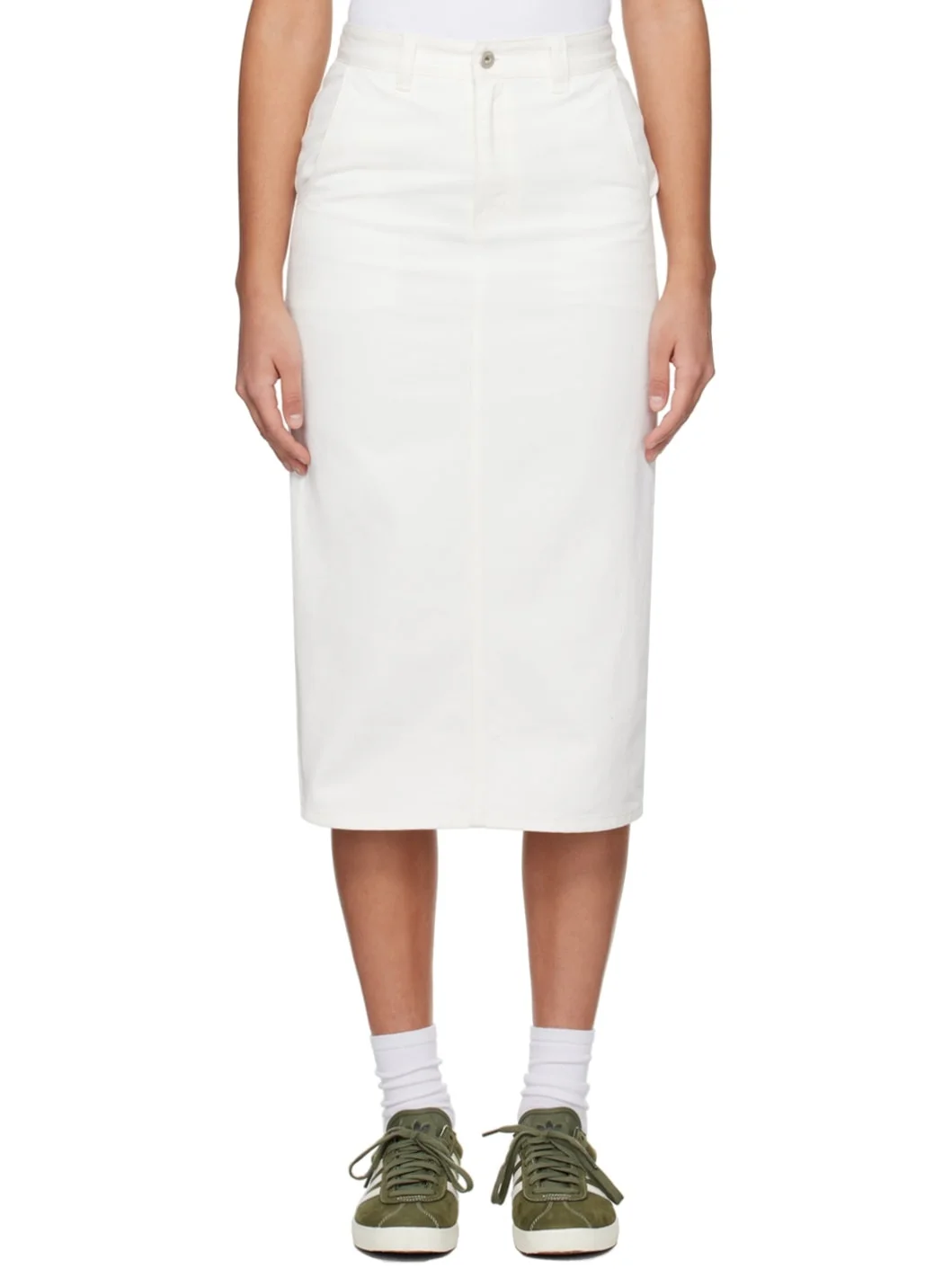 White H-Line Denim Midi Skirt - 1