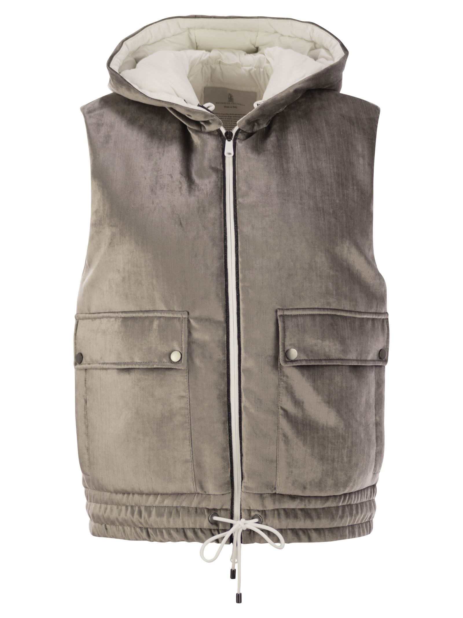 Brunello Cucinelli Women Sleeveless Velvet Down Jacket Sleek - 1