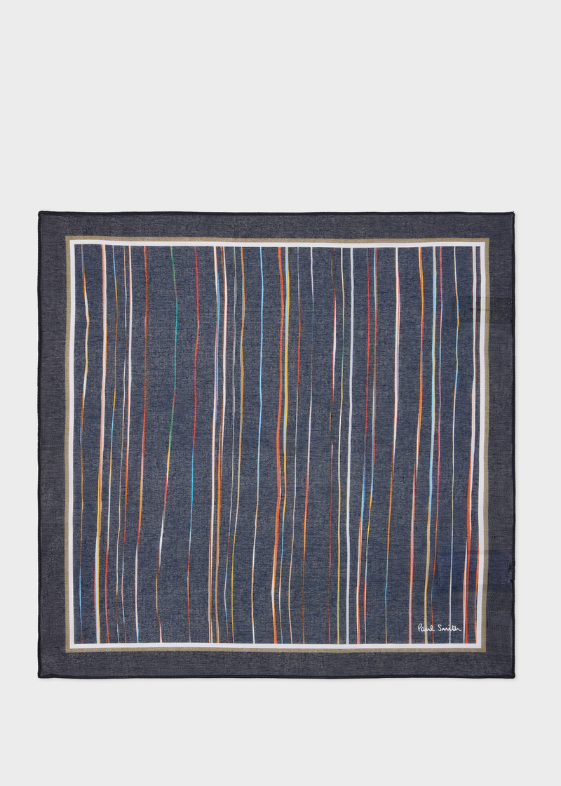 Navy 'Signature Pinstripe' Cotton Pocket Square 1