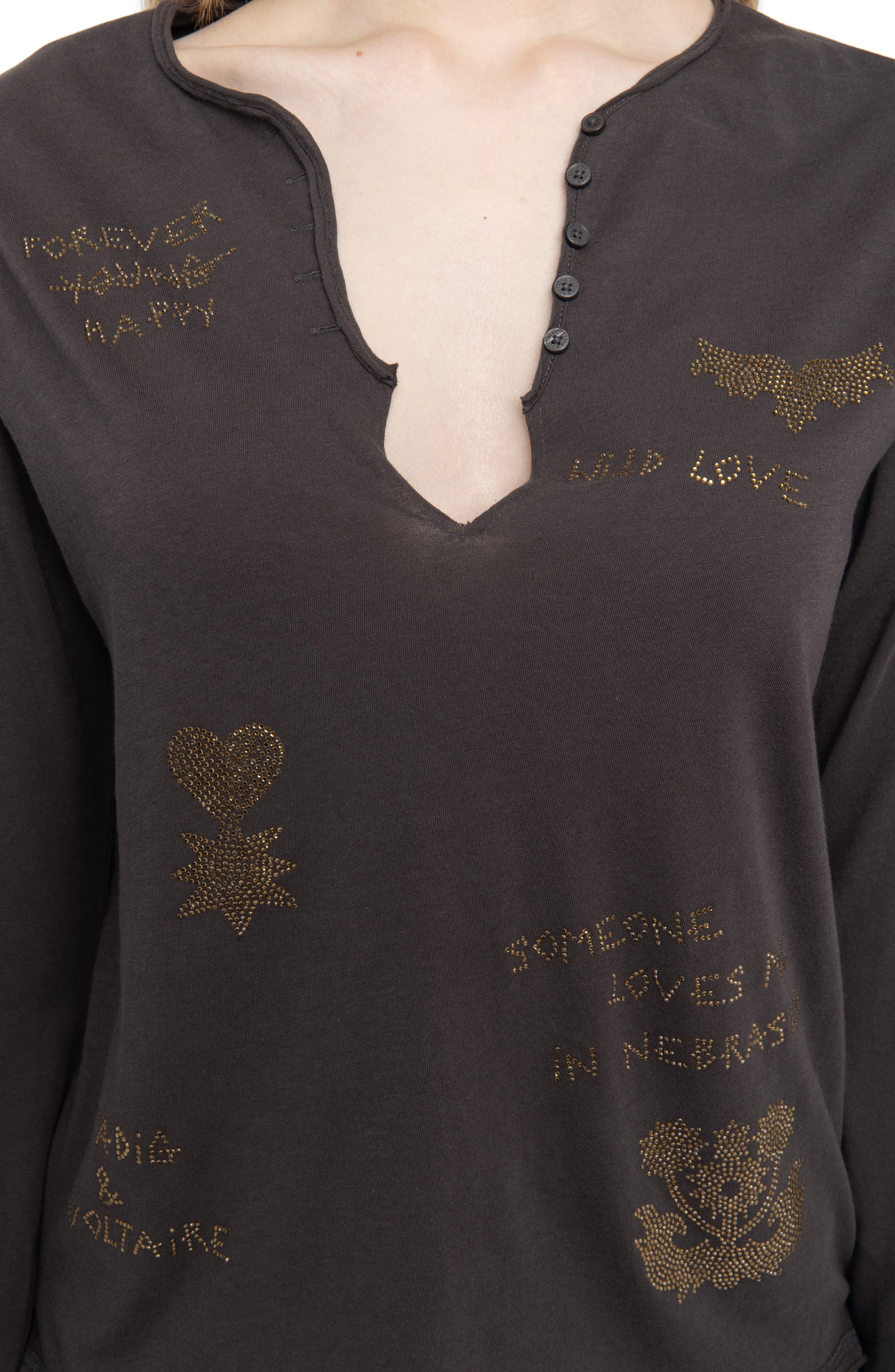 Zadig & Voltaire Multi Strass Beaded Cotton Top in Dark Chocolate at Nordstrom - 4