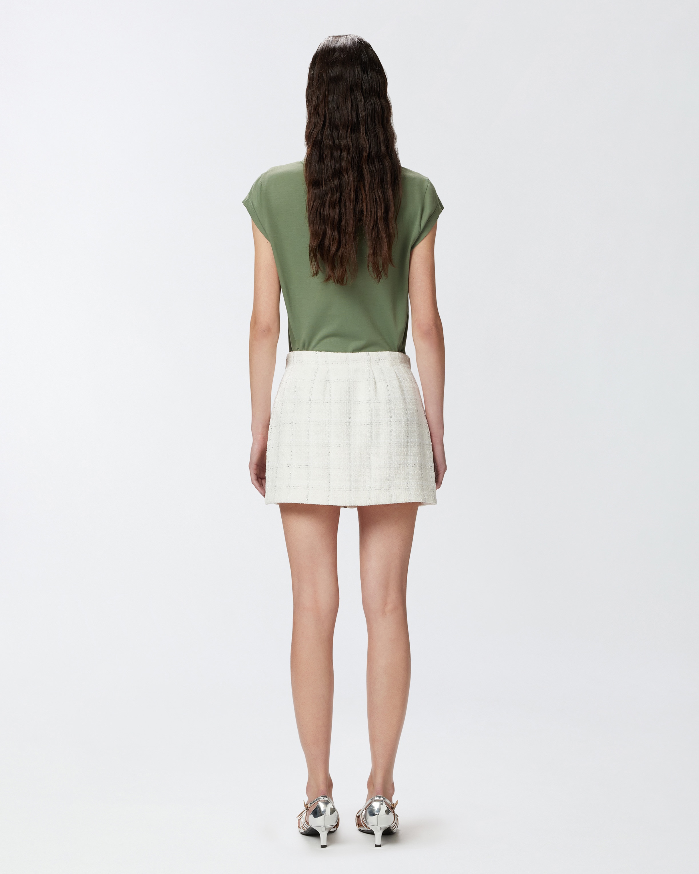 TWEED MINI SKIRT WITH FAUX LEATHER EDGING AND ZIP - 4