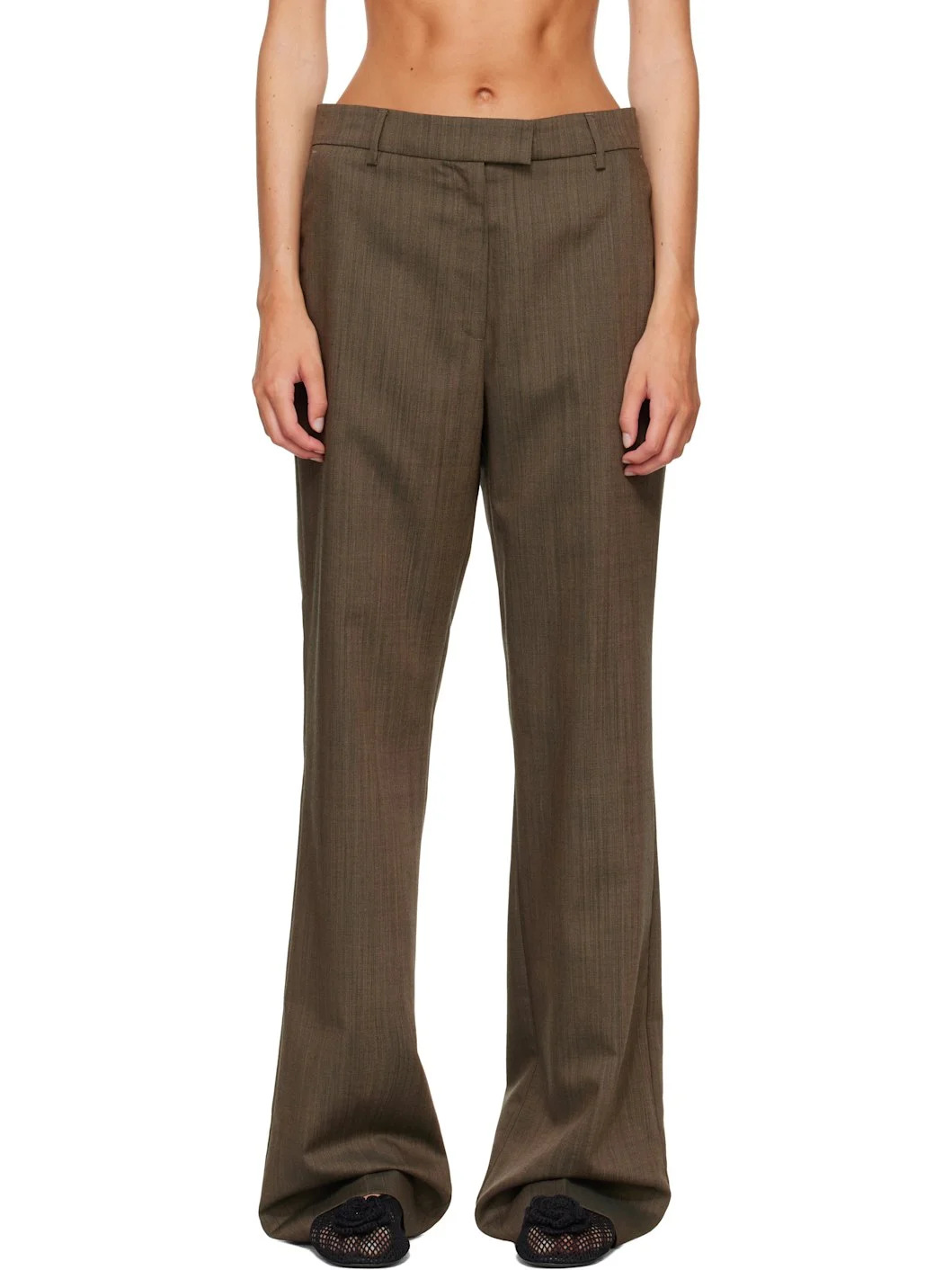 Brown Wool Melange Trousers - 1