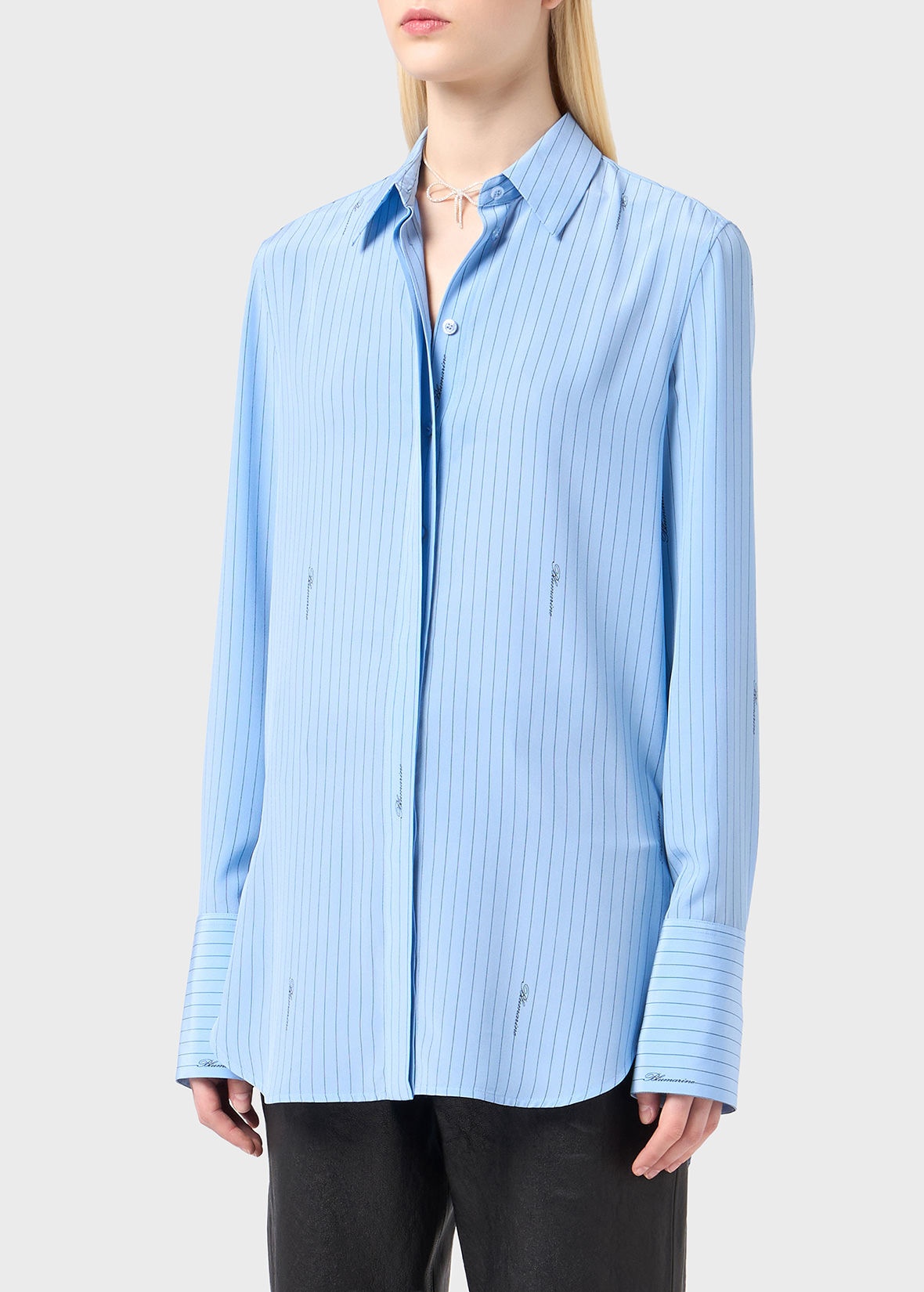 STRIPED CRÊPE DE CHINE SHIRT WITH LOGO - 5