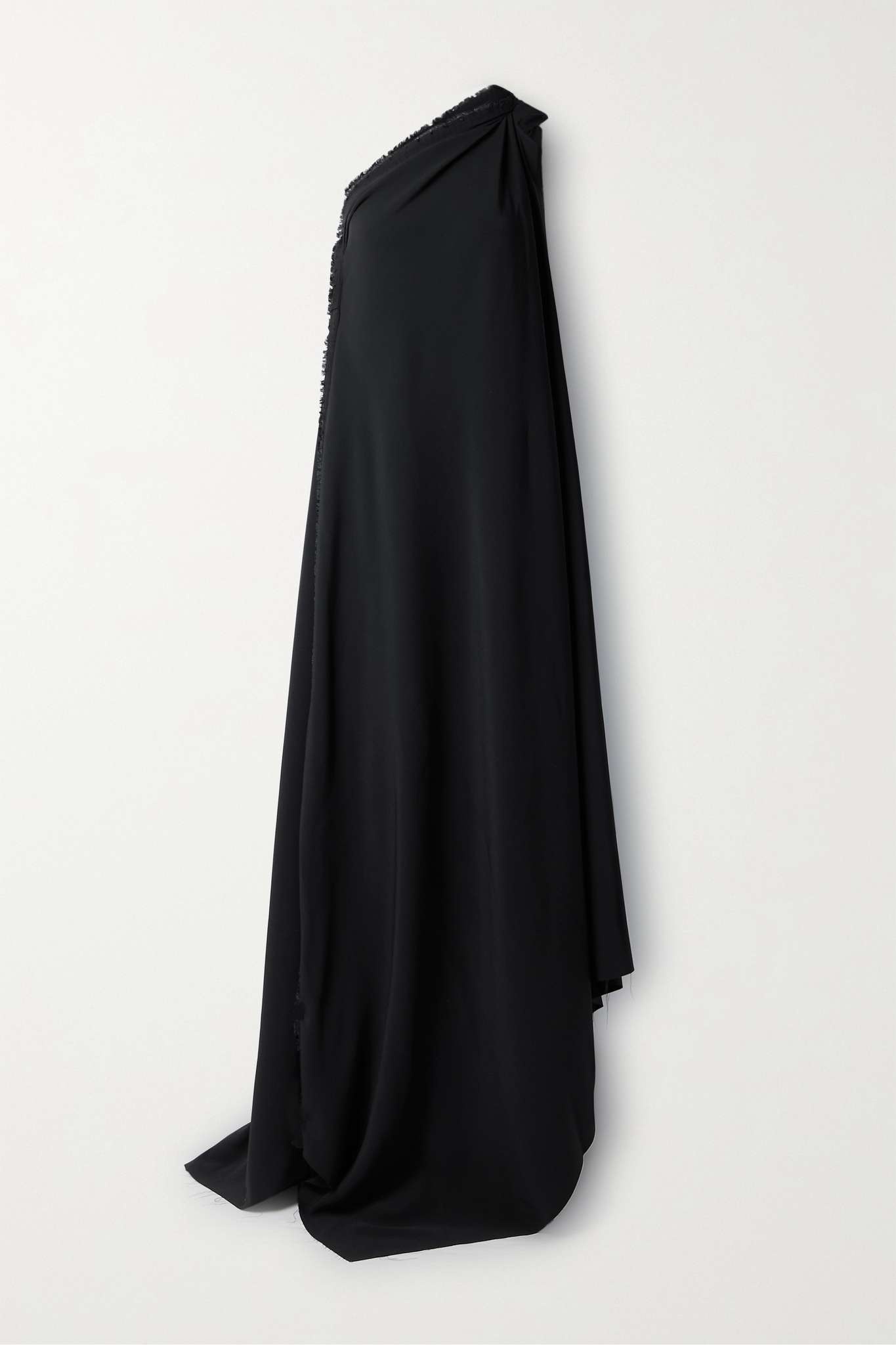 Asymmetric one-shoulder frayed draped crepe gown - 1