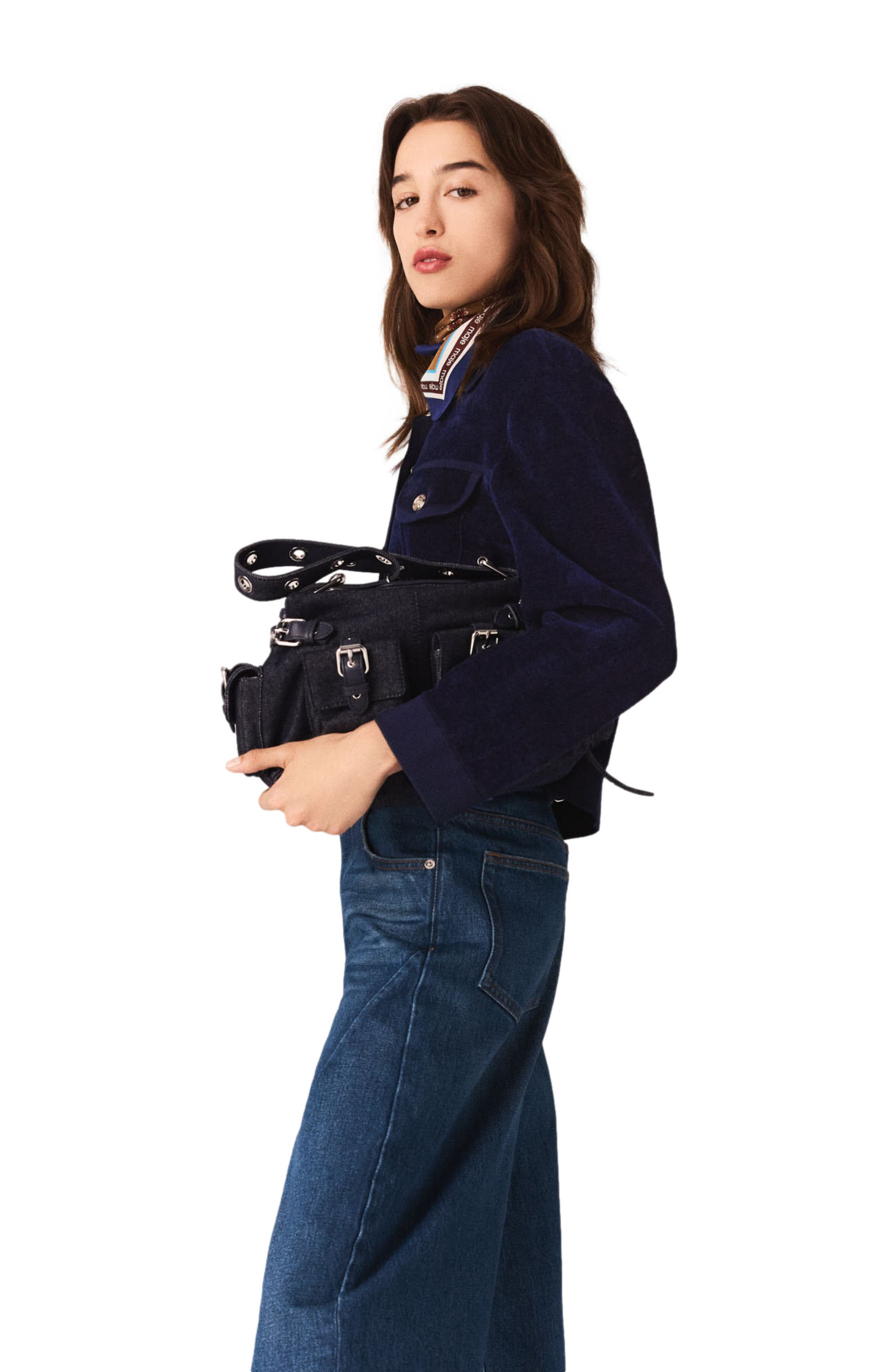 maje Cropped velvet jacket in Navy at Nordstrom - 5