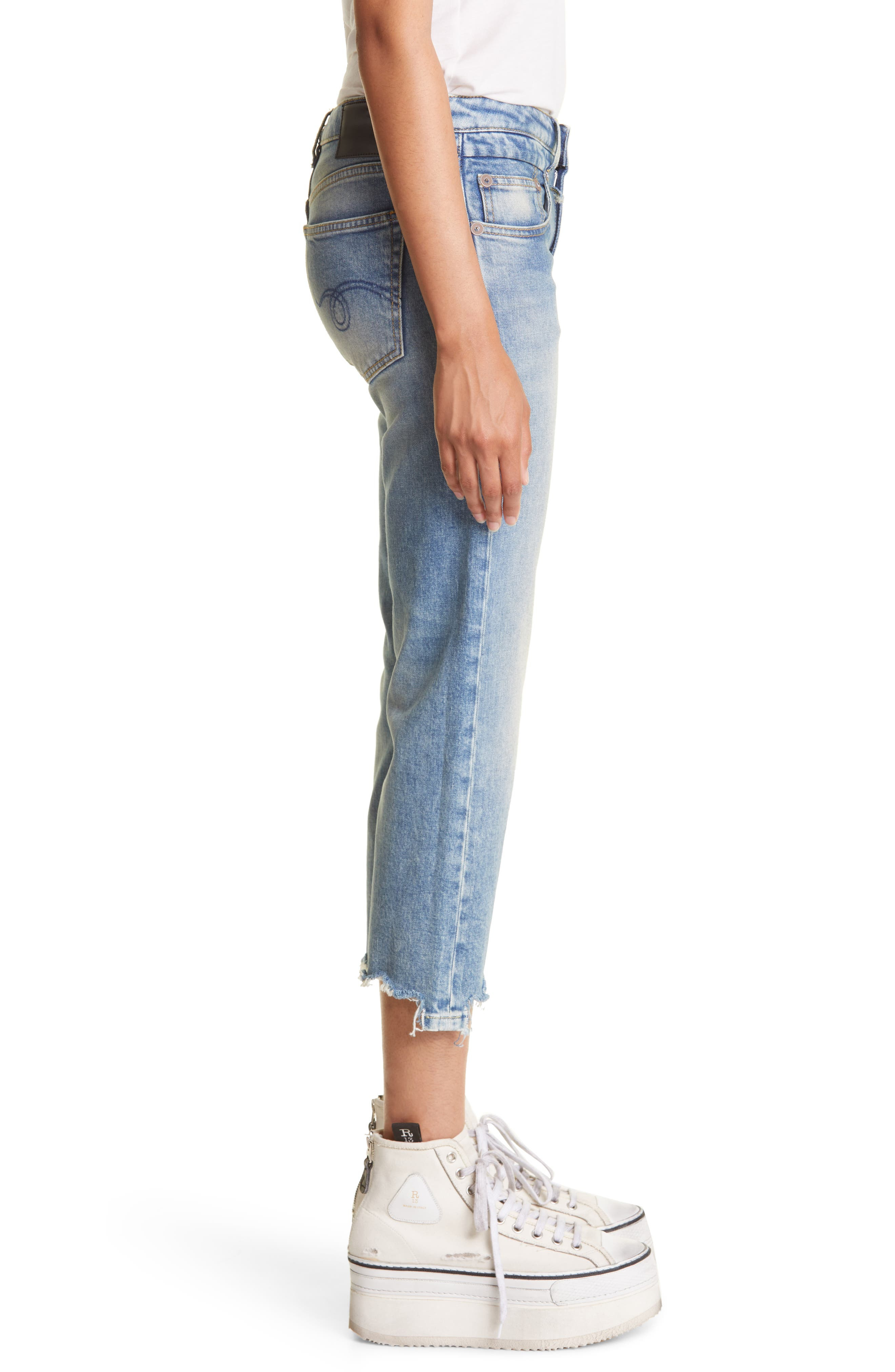 Chewed Hem Crop Straight Leg Jeans - 3
