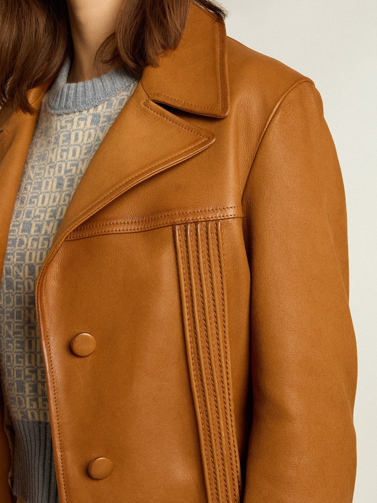 Bronze-brown leather jacket - 5