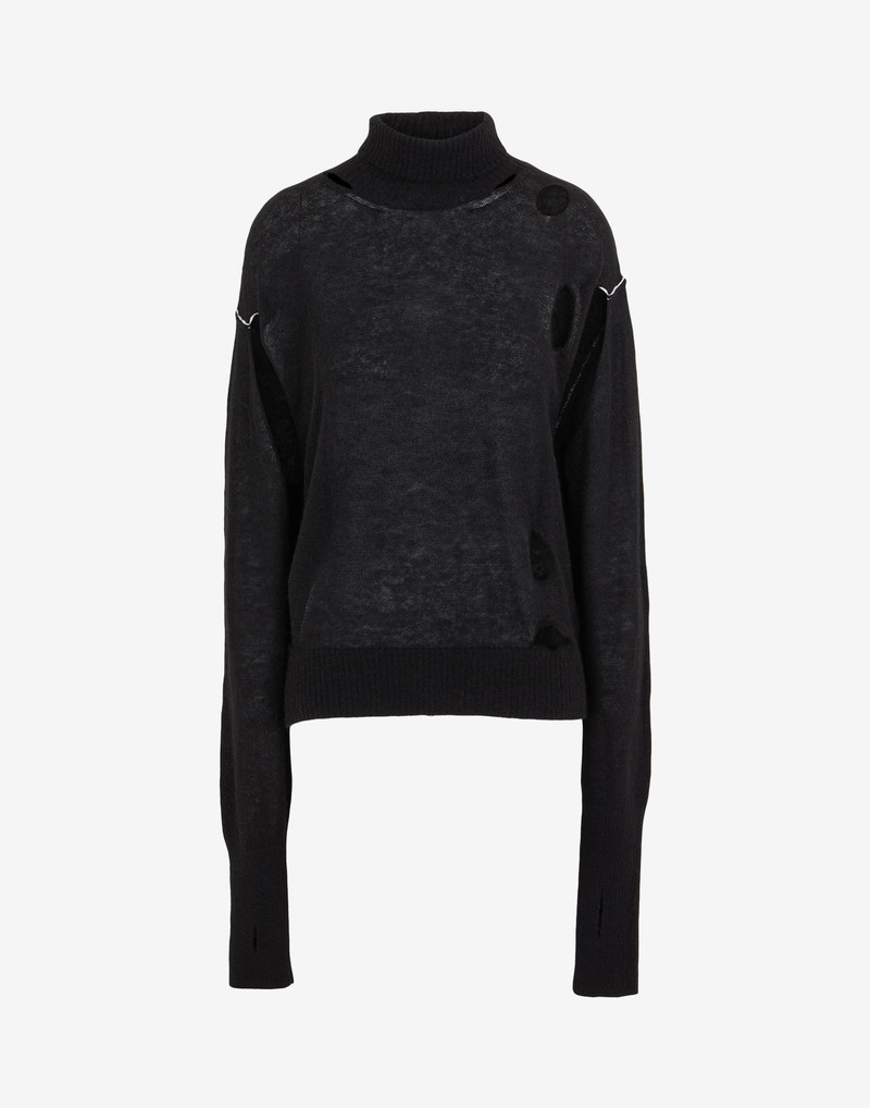 Distressed knit high-neck sweater - 1