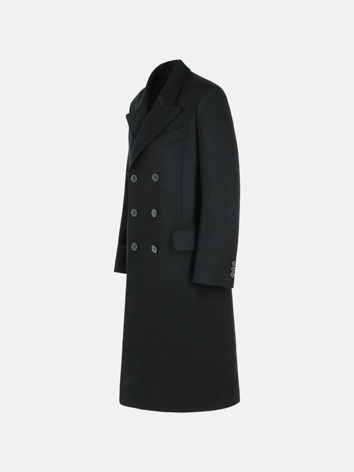 BLACK VIRGIN WOOL COAT - 2
