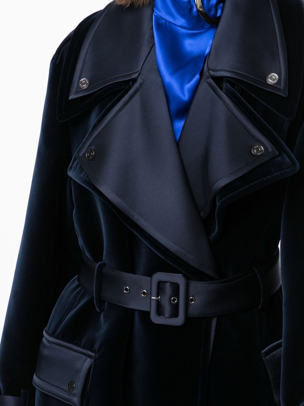 notched-lapels belted coat - 5