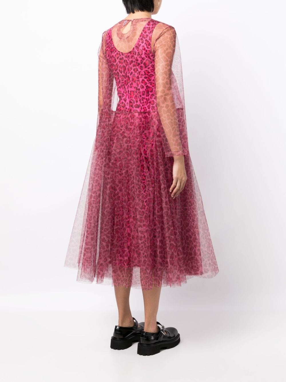 leopard-print tulle midi dress - 4