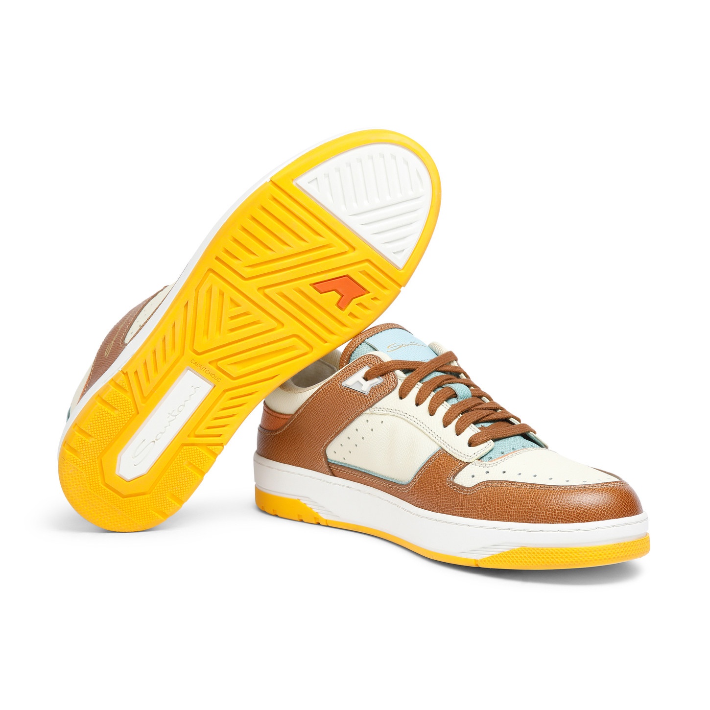 Men's white, brown and light brown Saffiano leather Sneak-Air sneaker - 4