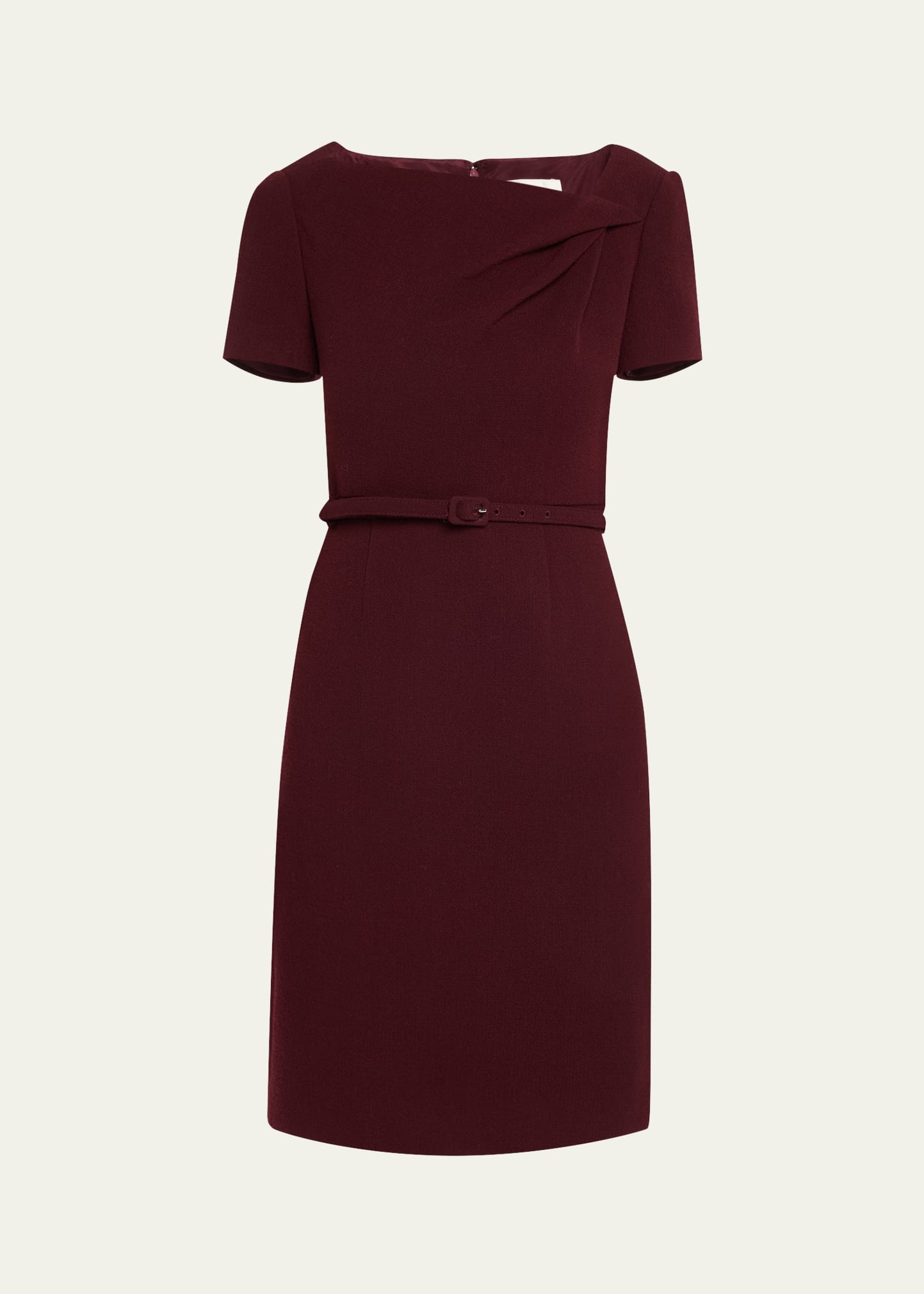 Asymmetric Twist Short-Sleeve Wool Crepe Dress - 1