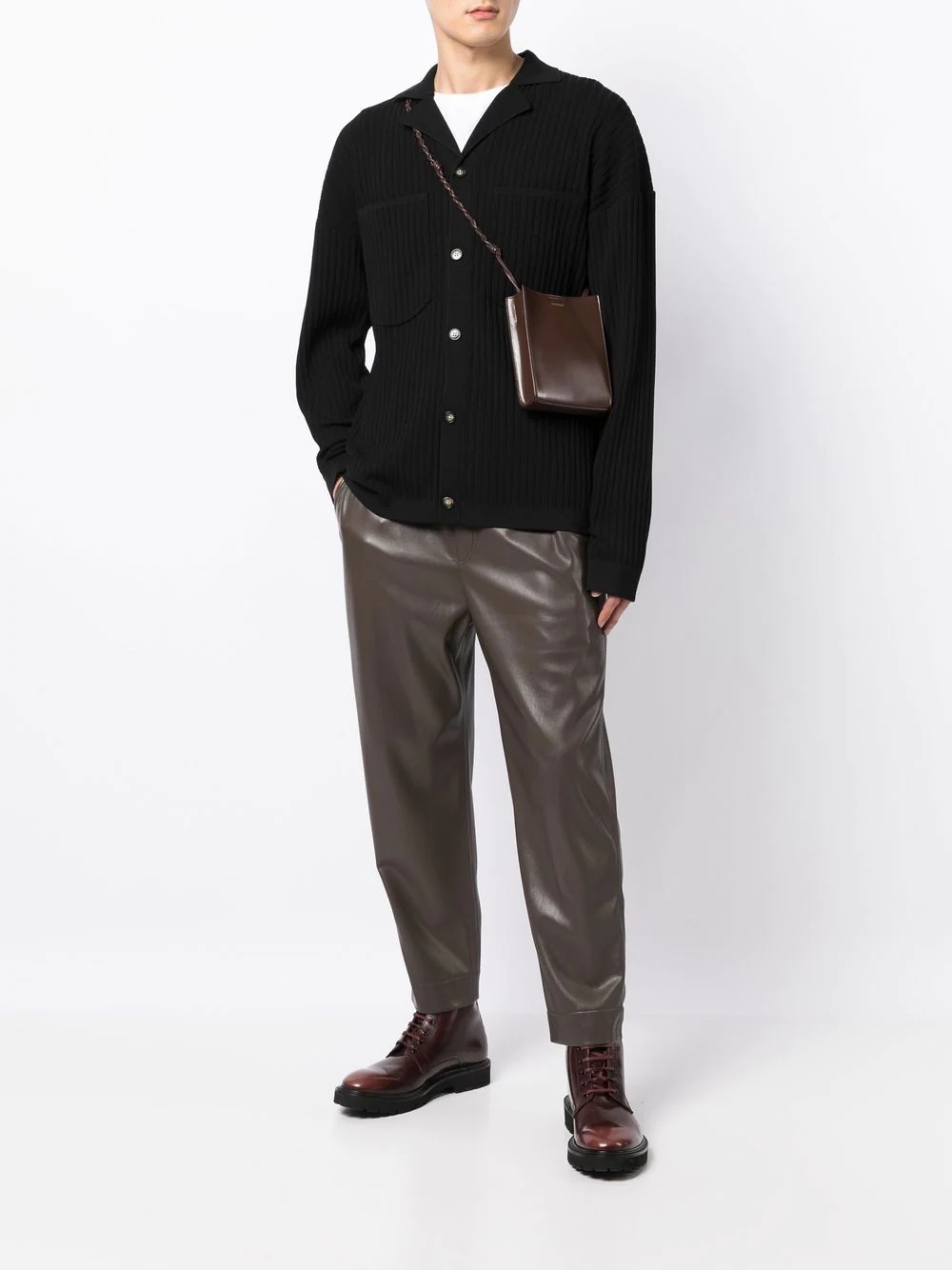 camp collar ribbed cardigan - 2