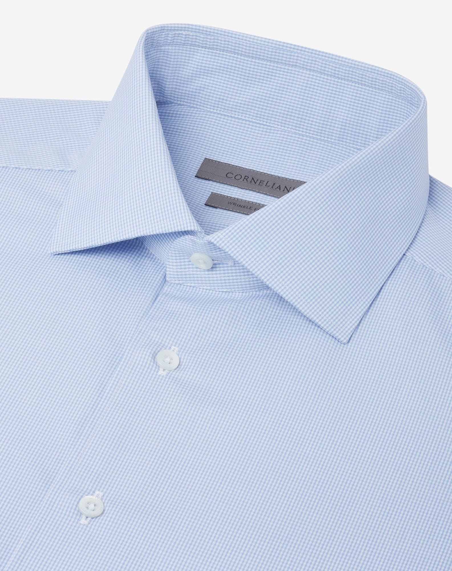 Cotton shirt with light blue micro checks - 4