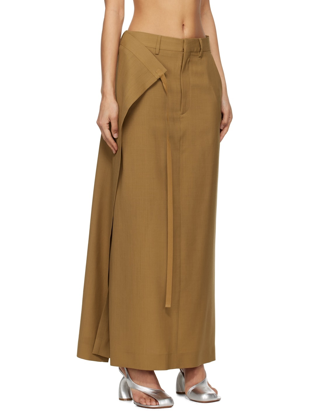 Tan Tailoring Wool Canvas Tie Maxi Skirt - 2