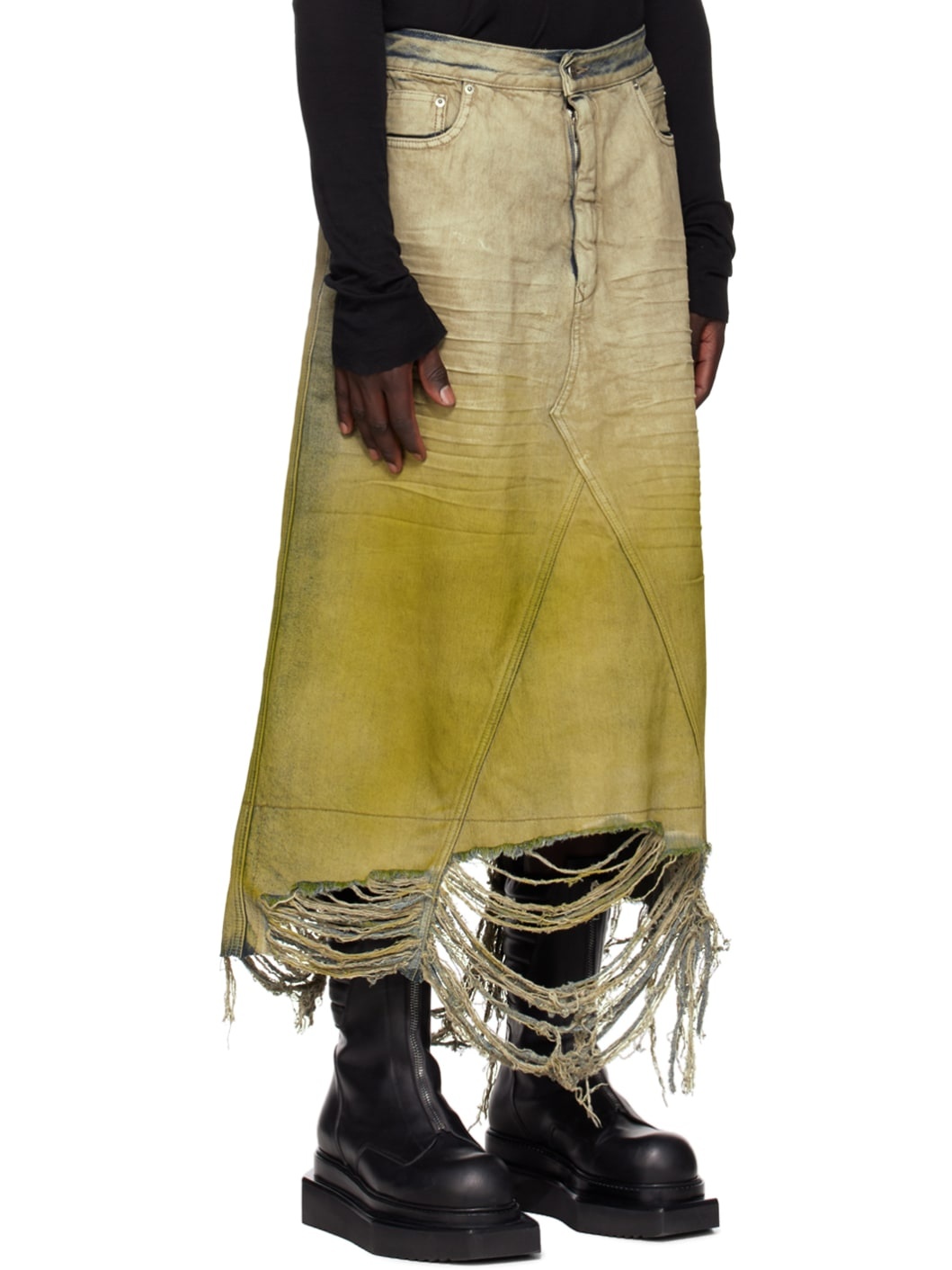 Off-White & Yellow Godet Denim Skirt - 2