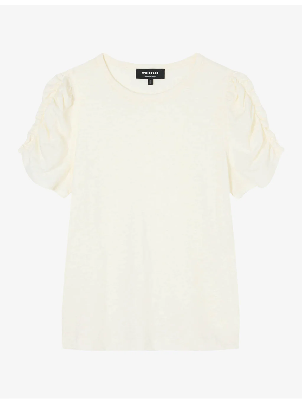 Round-Neck Gathered-Sleeve Cotton T-Shirt - 1