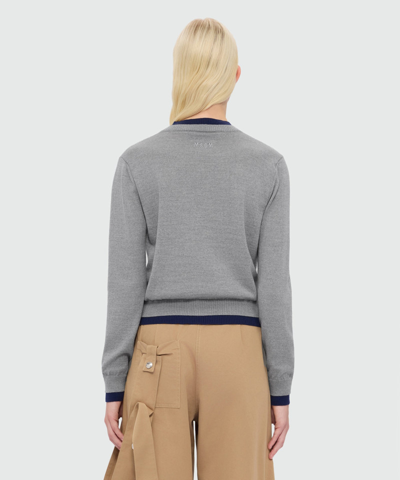 Grey wool cardigan with contrasting double-edge trim 3