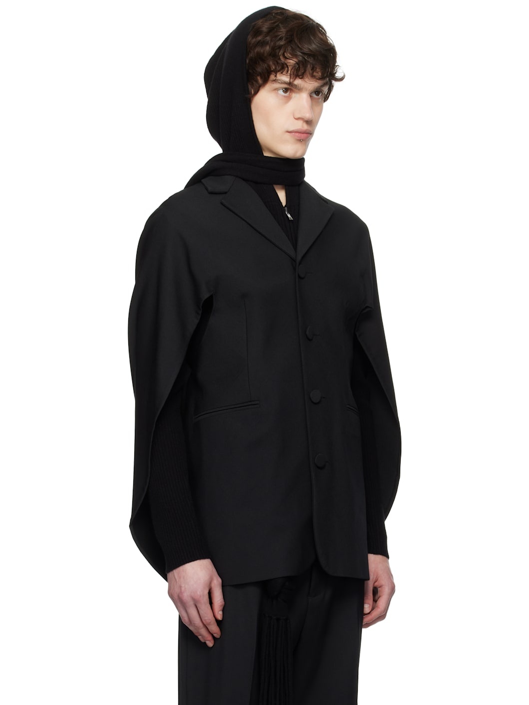 Black Draped Back Blazer - 2