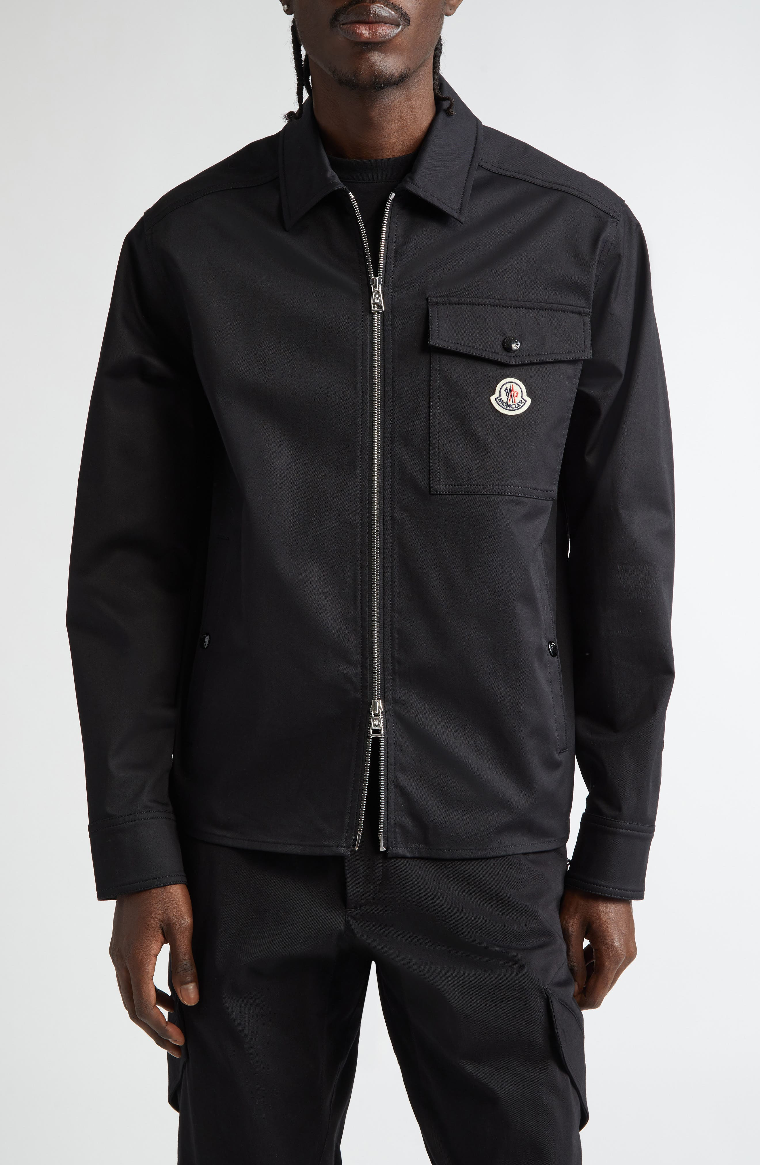 Moncler Camicia Stretch Cotton Zip Shirt Jacket in Black at Nordstrom - 1