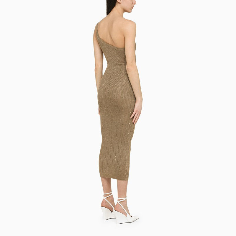 Alessandra Rich Gold One-Shoulder Dress With Rhinestones Women - 2