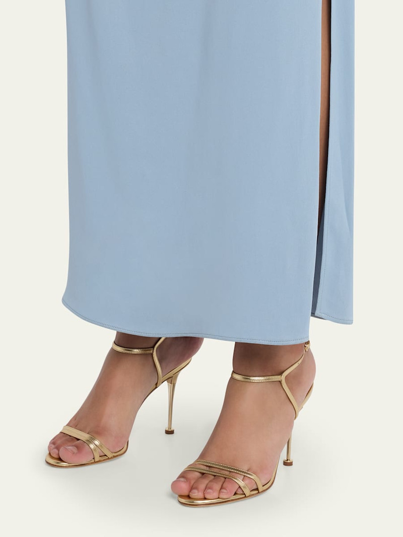 Manolo Blahnik 105mm Ciagapla Metallic Leather Sandals outlook