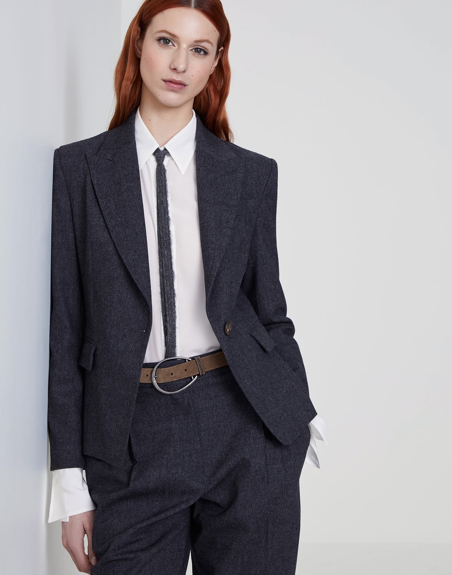 Suede-effect calfskin oval buckle belt with monili - 3