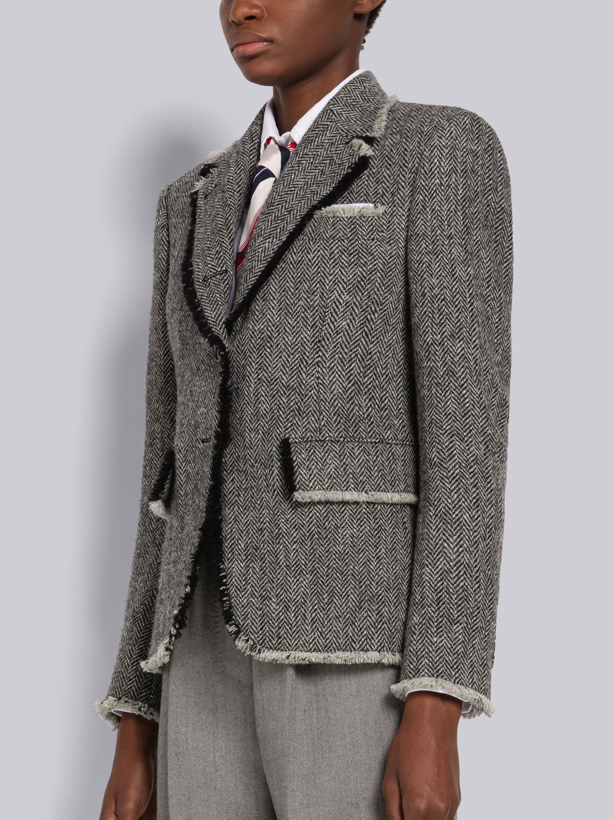 Herringbone Harris Tweed Frayed Back Tab Sport Coat - 2