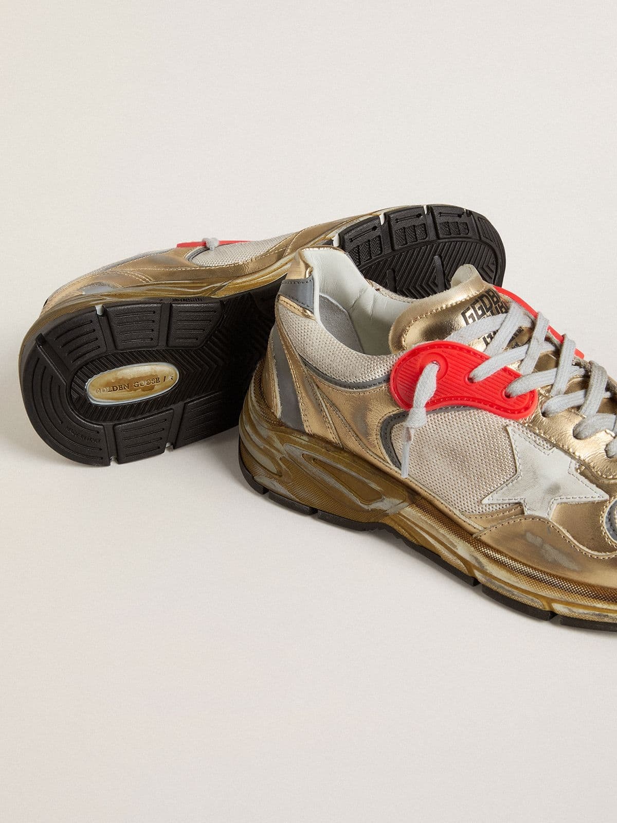 Women's Dad-Star in mesh and gold foiled leather with white leather star - 3